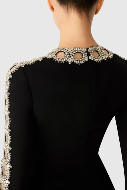 Adonis Crystal Embellished Maxi Dress - Black