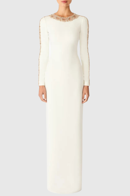 Adonis Crystal Embellished Maxi Dress - White