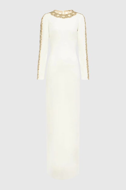 Adonis Crystal Embellished Maxi Dress - White