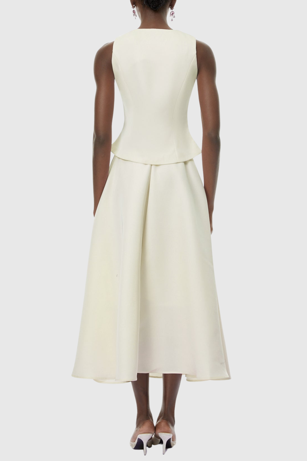 Adrien Crystal Embellished Vest & Midi Skirt Set - Beige