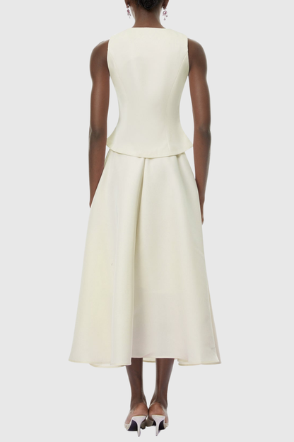 Adrien Crystal Embellished Vest & Midi Skirt Set - Beige