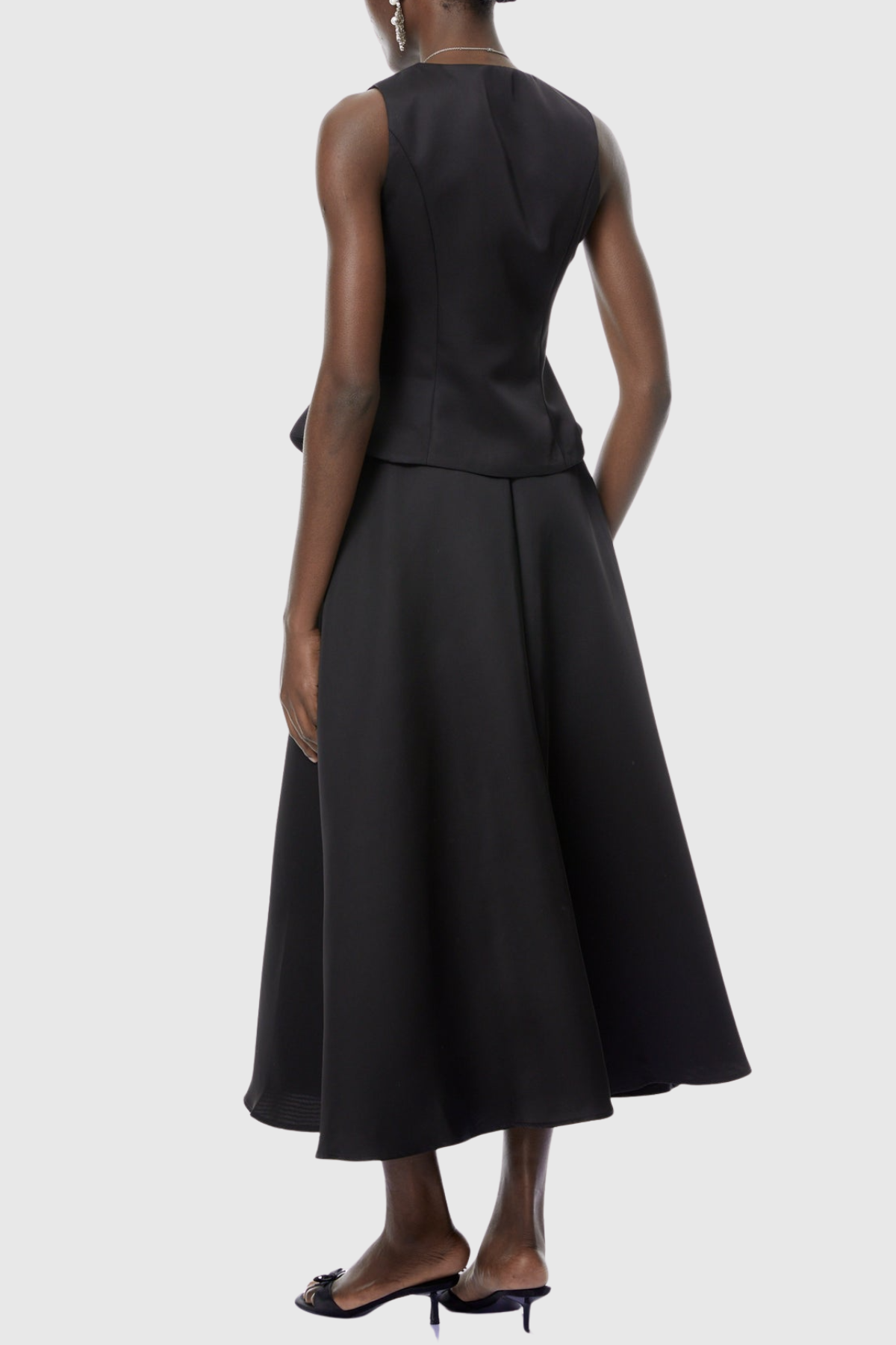 Adrien Crystal Embellished Vest & Midi Skirt Set - Black