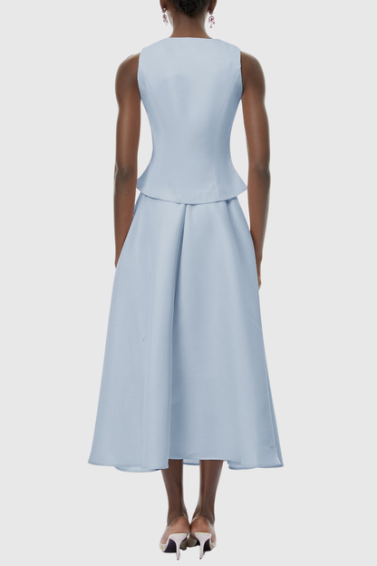 Adrien Crystal Embellished Vest & Midi Skirt Set - Blue