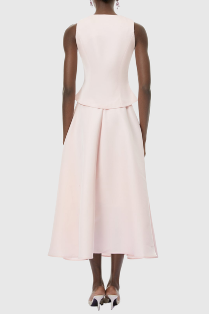 Adrien Crystal Embellished Vest & Midi Skirt Set - Pink
