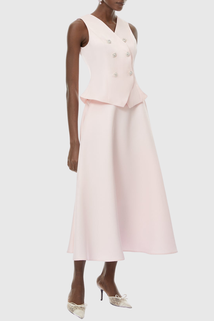Adrien Crystal Embellished Vest & Midi Skirt Set - Pink