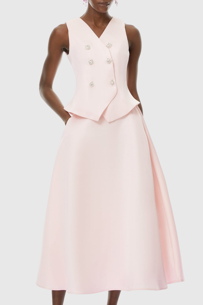 Adrien Crystal Embellished Vest & Midi Skirt Set - Pink