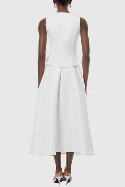 Adrien Crystal Embellished Vest & Midi Skirt Set - White