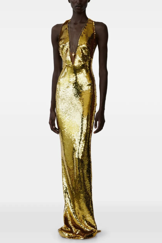 Adrigal Sequin Halter Maxi Dress