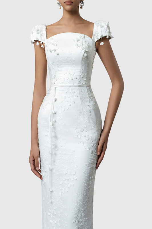 Aelinre Floral Jacquard Midi Dress