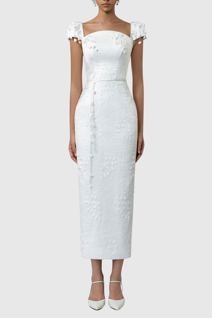 Aelinre Floral Jacquard Midi Dress