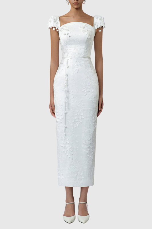 Aelinre Floral Jacquard Midi Dress