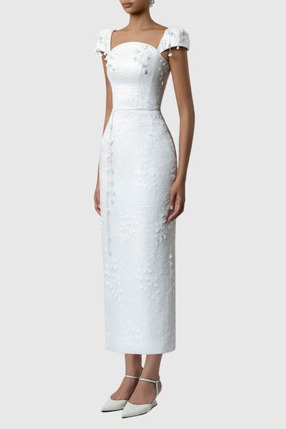 Aelinre Floral Jacquard Midi Dress