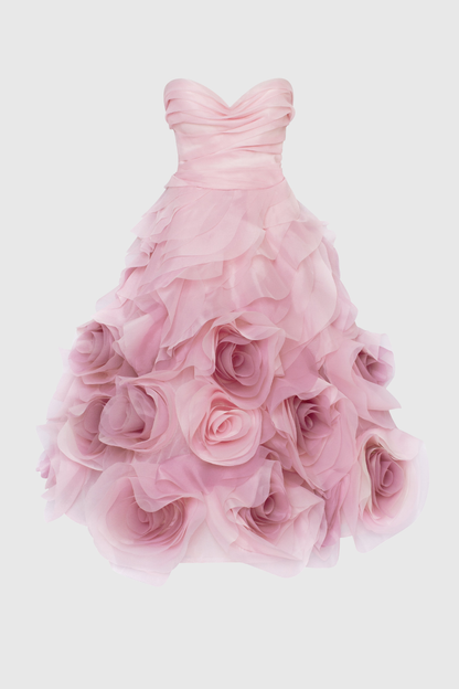 Aella Strapless Floral Layer Midi Dress