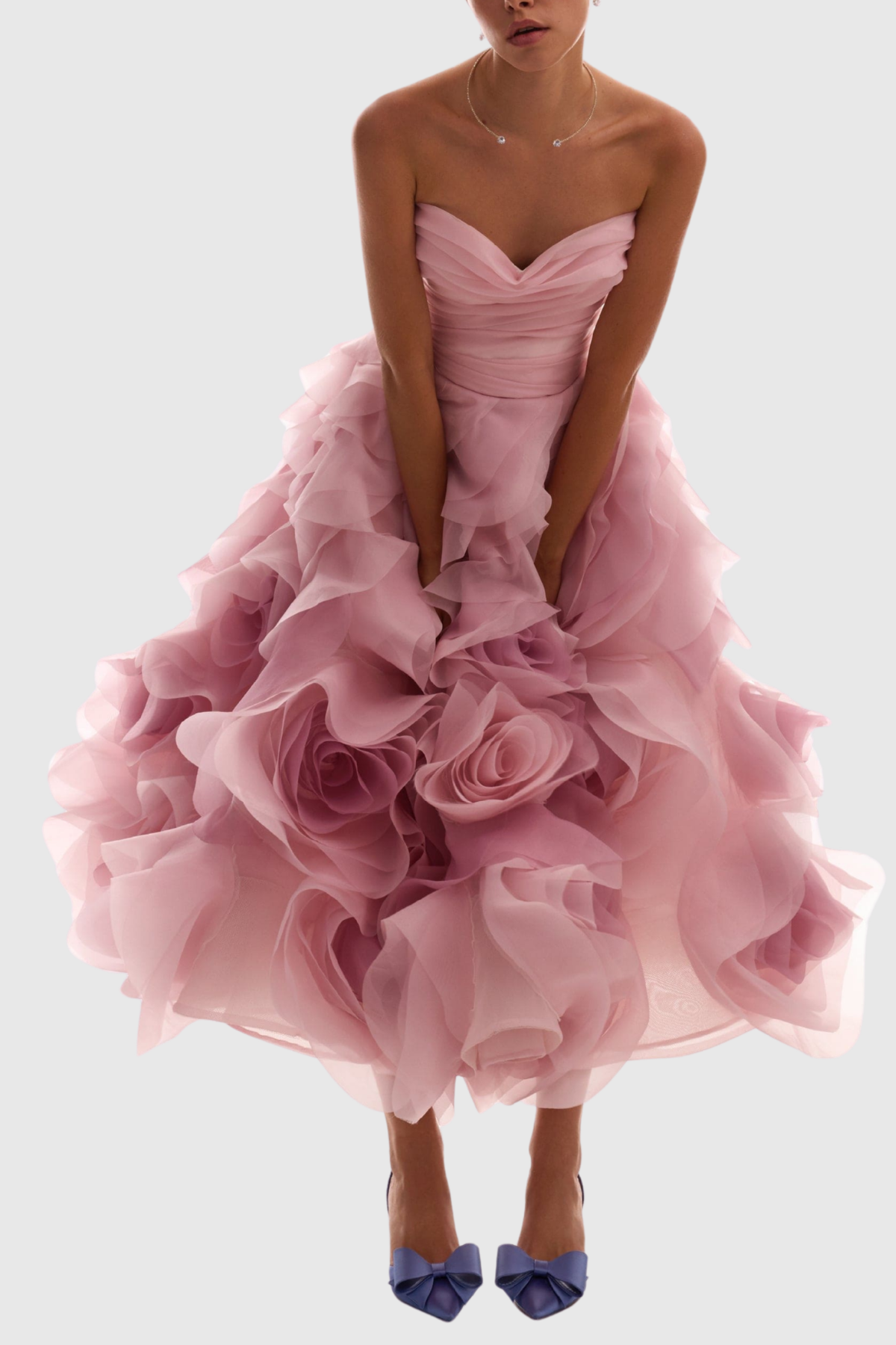Aella Strapless Floral Layer Midi Dress