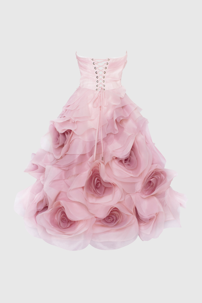 Aella Strapless Floral Layer Midi Dress