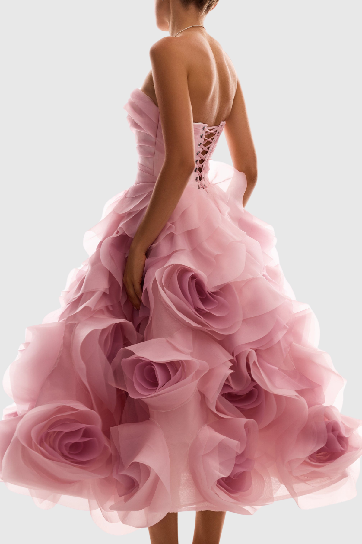 Aella Strapless Floral Layer Midi Dress