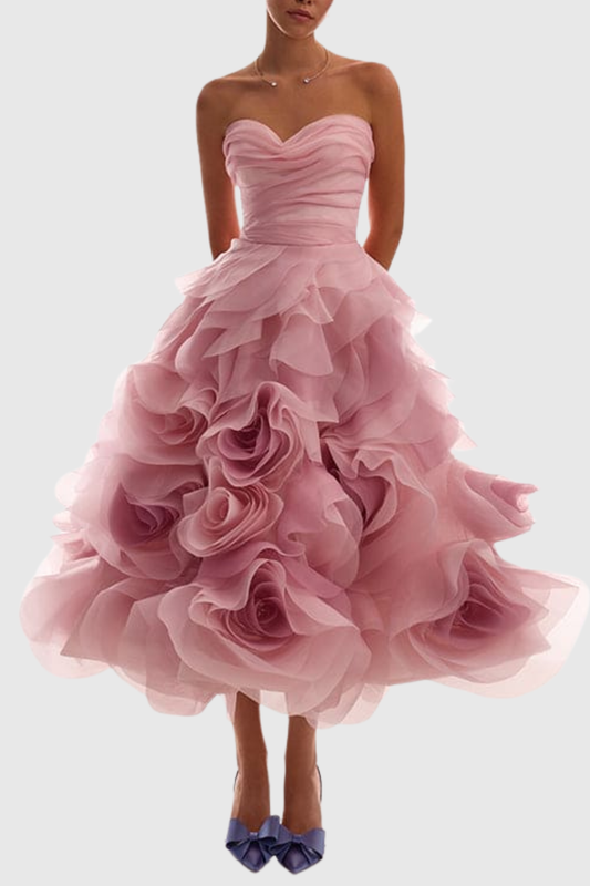 Aella Strapless Floral Layer Midi Dress