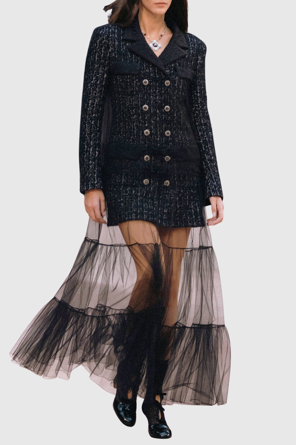 Aerdita Tweed Blazer & Tulle Maxi Dress Set