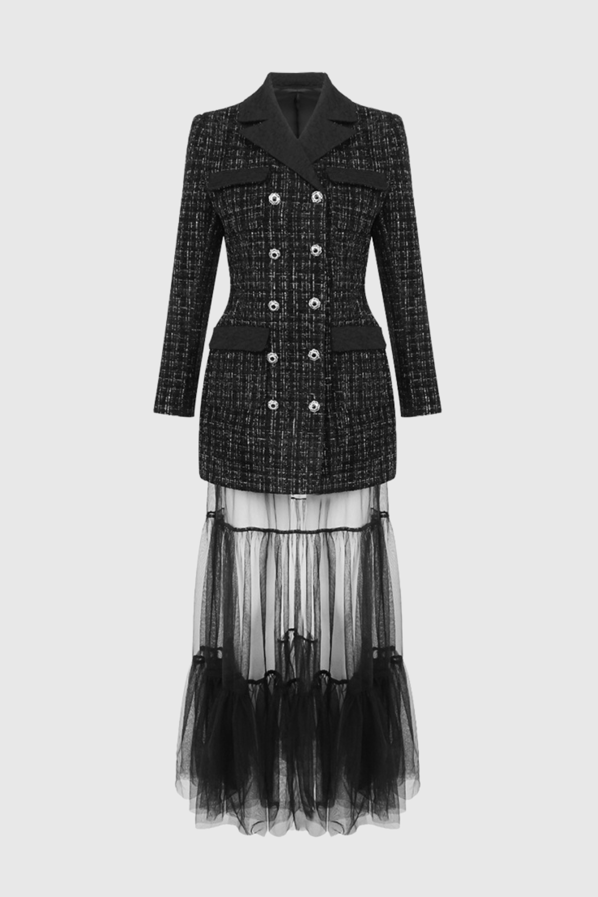 Aerdita Tweed Blazer & Tulle Maxi Dress Set