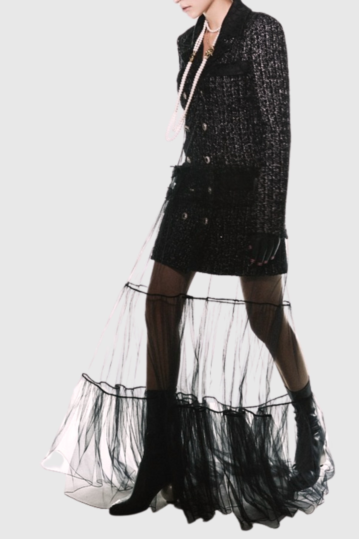 Aerdita Tweed Blazer & Tulle Maxi Dress Set