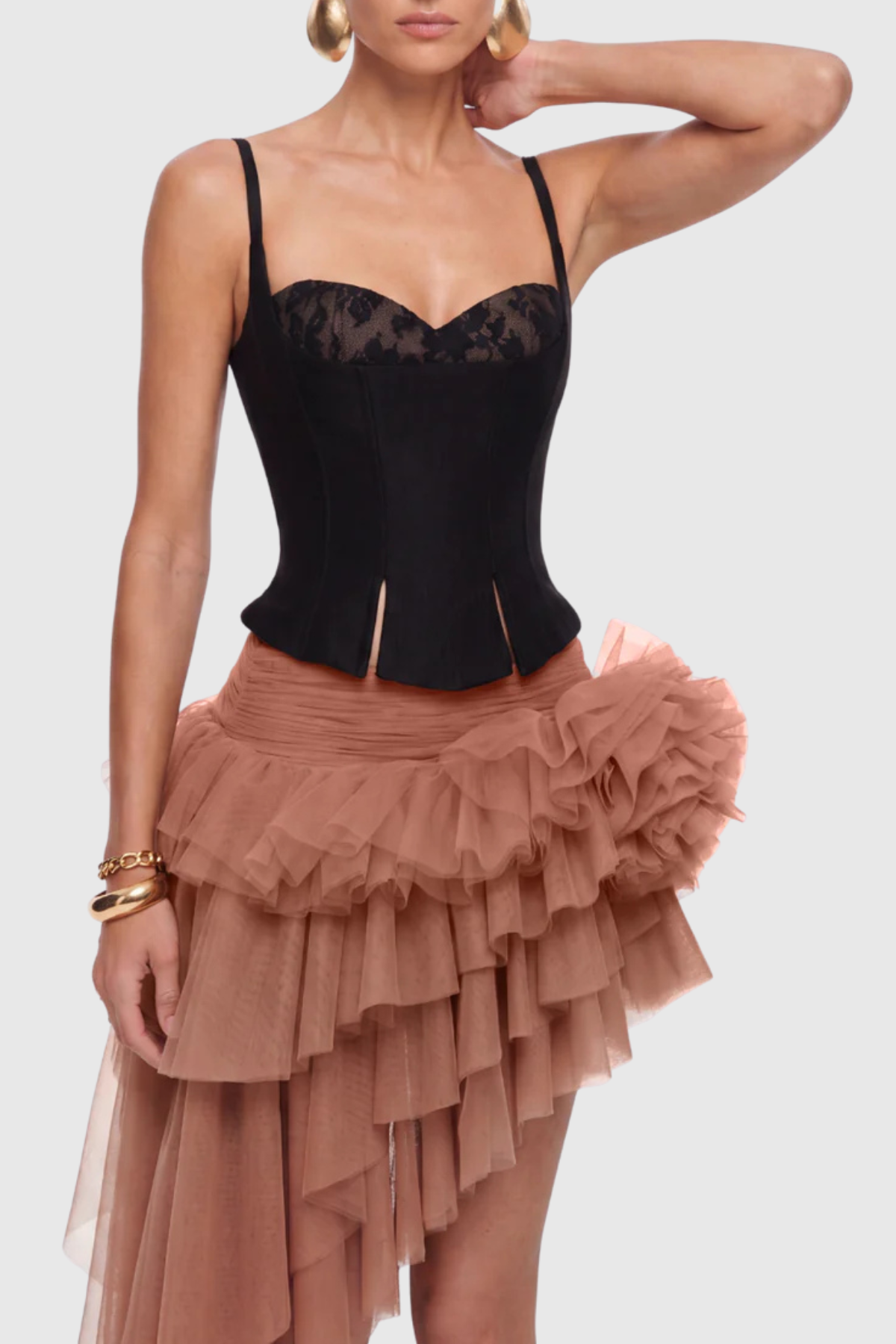 Aerina Lace Corset & Mini Skirt Set - Apricot