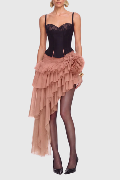 Aerina Lace Corset & Mini Skirt Set - Apricot