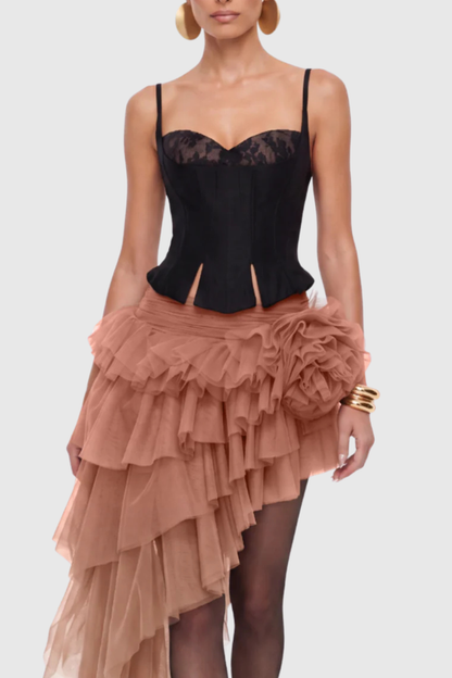 Aerina Lace Corset & Mini Skirt Set - Apricot