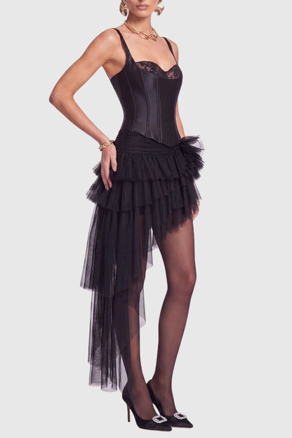 Aerina Lace Corset & Mini Skirt Set - Black