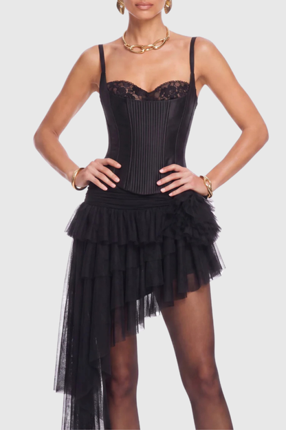 Aerina Lace Corset & Mini Skirt Set - Black