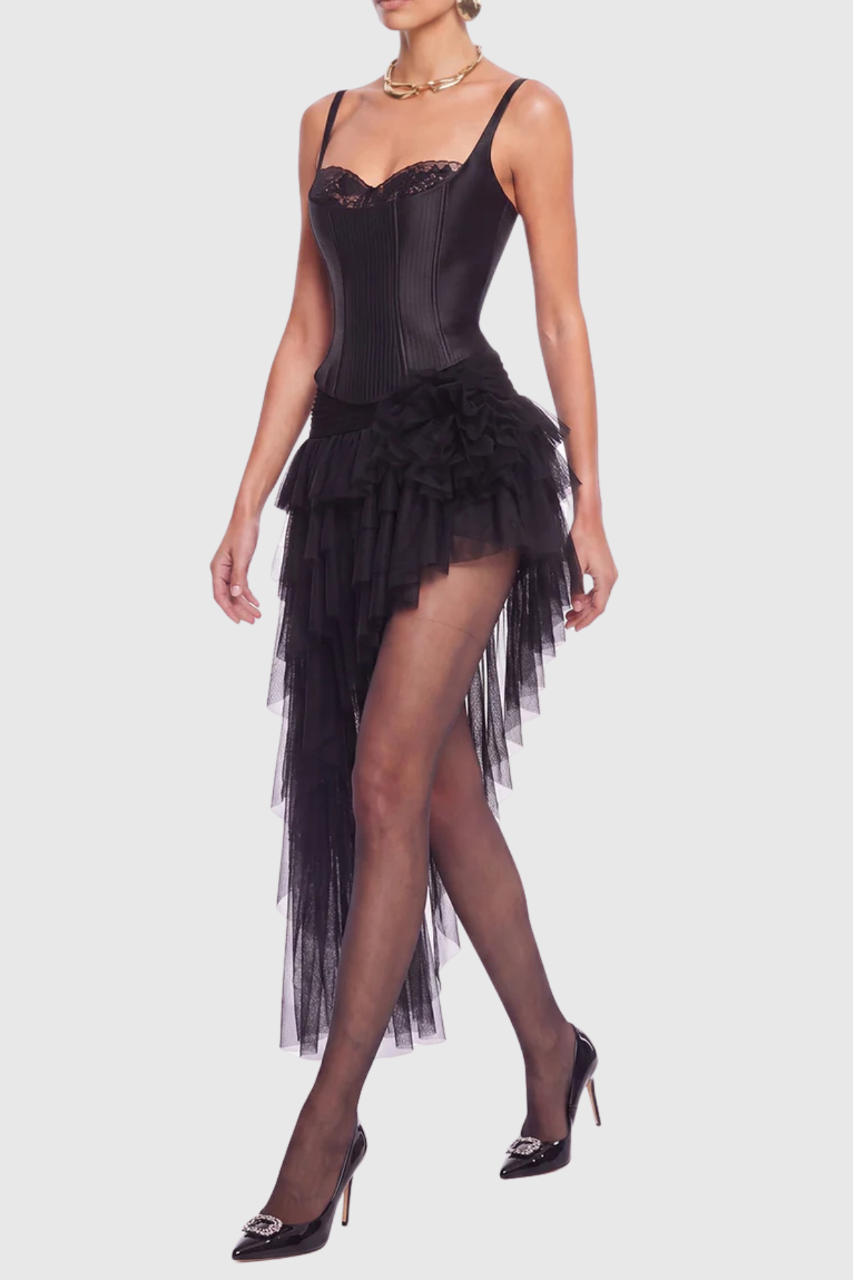 Aerina Lace Corset & Mini Skirt Set - Black