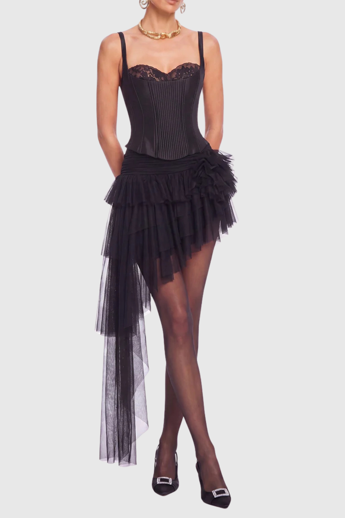 Aerina Lace Corset & Mini Skirt Set - Black