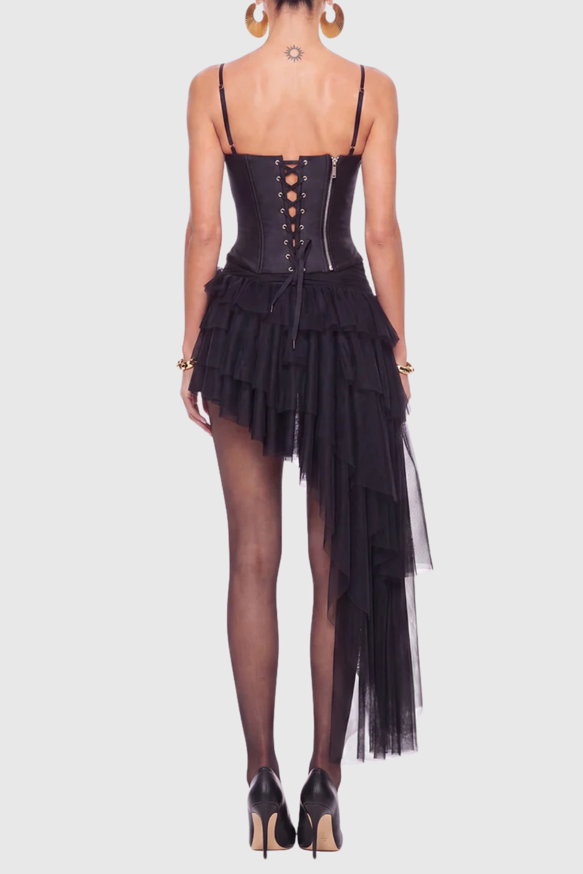 Aerina Lace Corset & Mini Skirt Set - Black