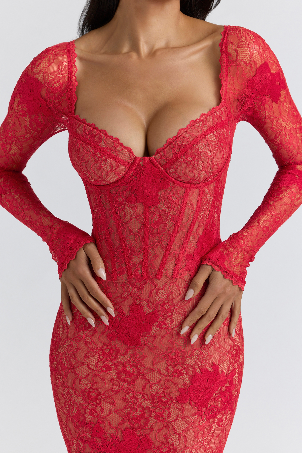 Aerish Lace Corset Mini Dress - Red