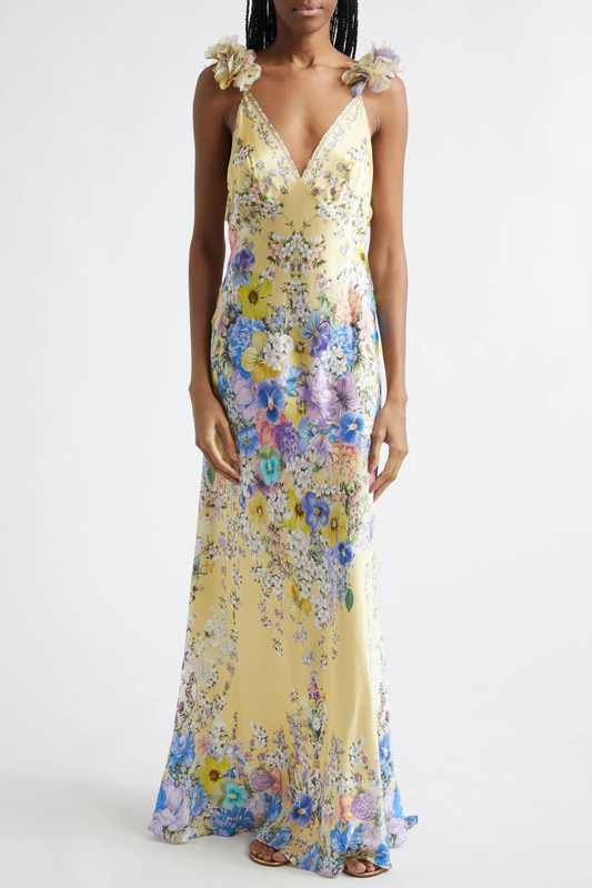 Aether Floral Ruffle Print Maxi Dress