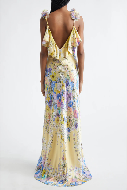 Aether Floral Ruffle Print Maxi Dress