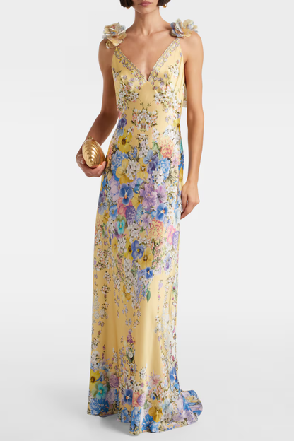 Aether Floral Ruffle Print Maxi Dress