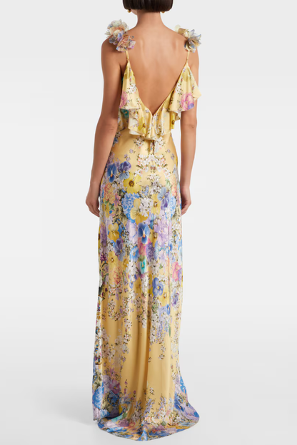 Aether Floral Ruffle Print Maxi Dress