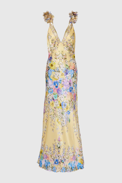 Aether Floral Ruffle Print Maxi Dress