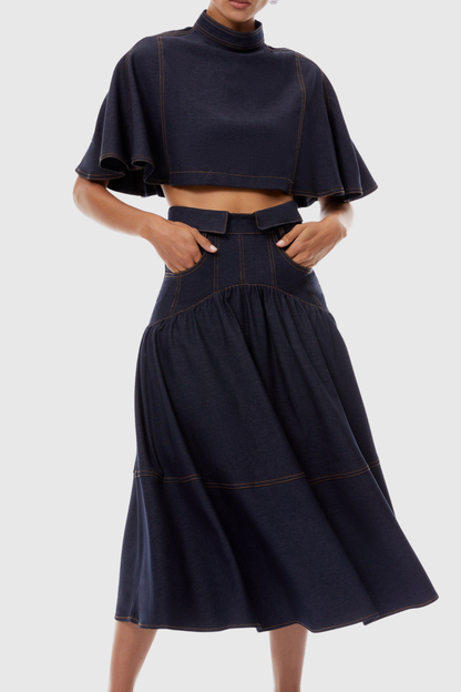 Aeven Denim Cape Top & Midi Skirt Set