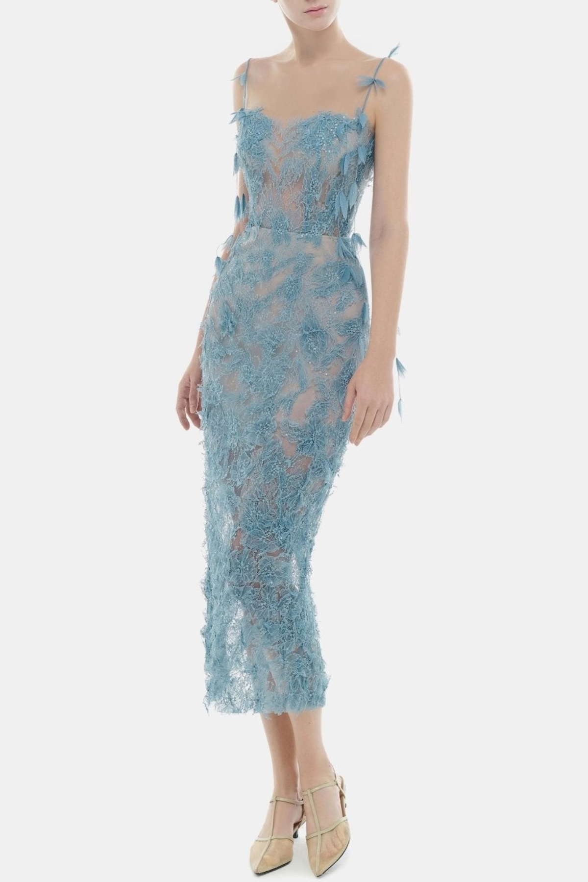 Ahava Floral Lace Midi Dress - Blue