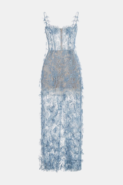 Ahava Floral Lace Midi Dress - Blue