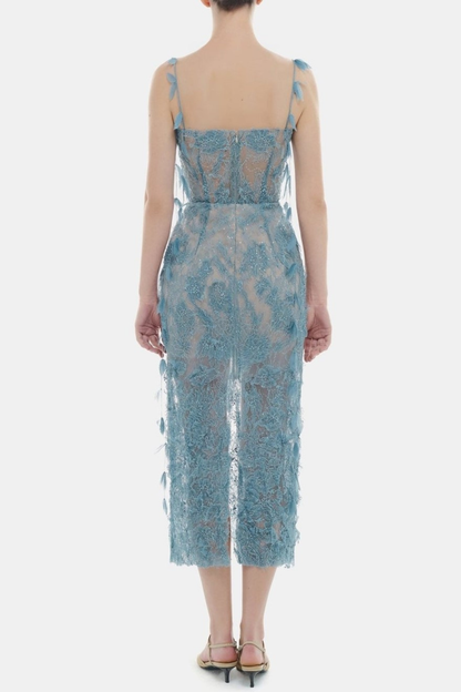 Ahava Floral Lace Midi Dress - Blue