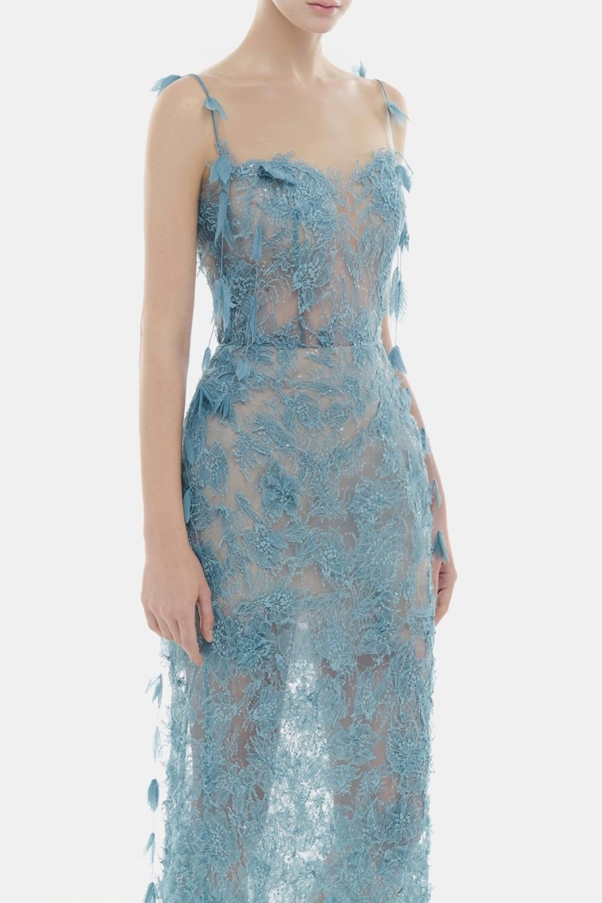 Ahava Floral Lace Midi Dress - Blue