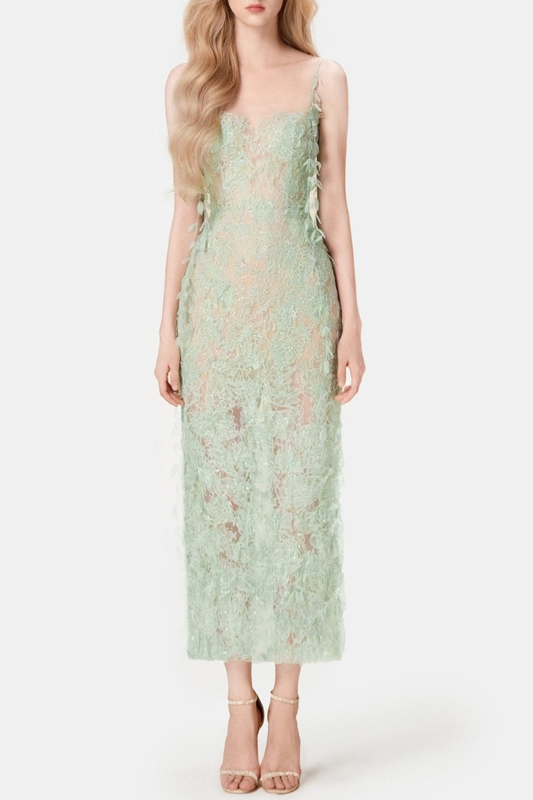 Ahava Floral Lace Midi Dress - Green
