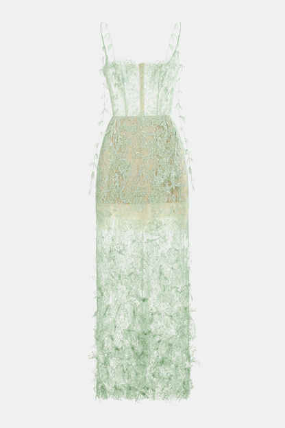 Ahava Floral Lace Midi Dress - Green