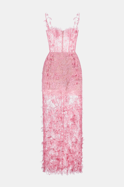 Ahava Floral Lace Midi Dress - Pink