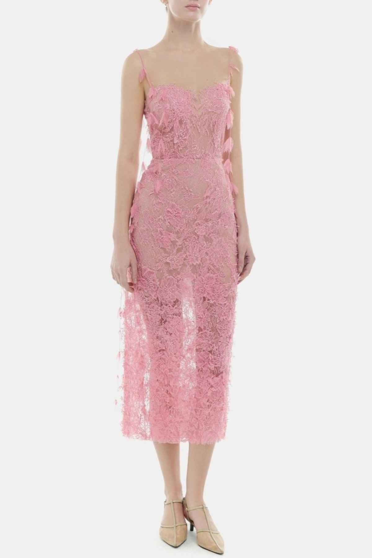 Ahava Floral Lace Midi Dress - Pink