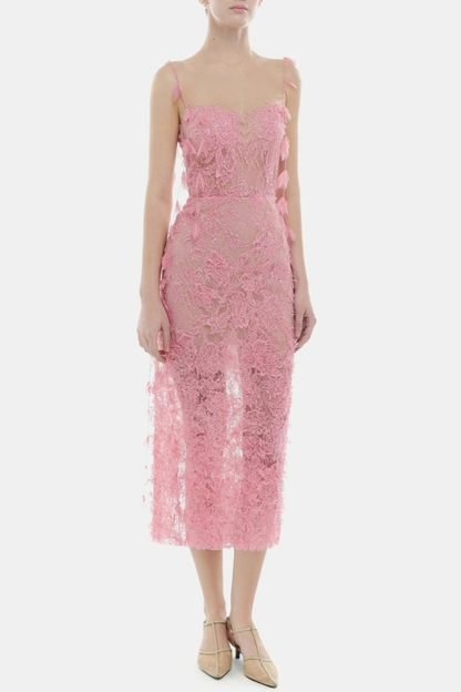 Ahava Floral Lace Midi Dress - Pink