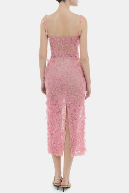 Ahava Floral Lace Midi Dress - Pink