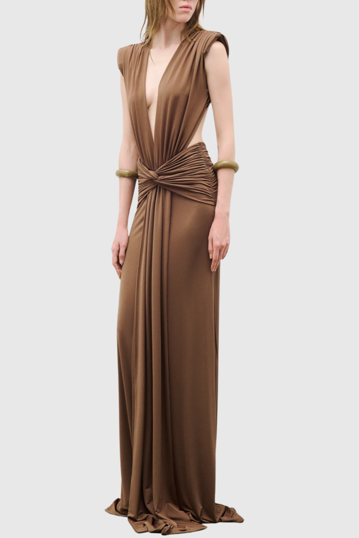 Ailan Plunge Ruched Backless Maxi Dress